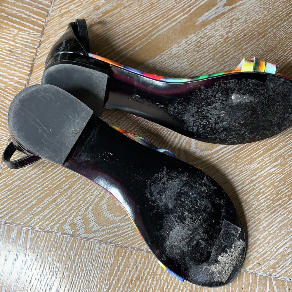 ROBERT CLERGERIE Black Strappy Flat Multi Watercolor Sandals 8.5 - Picture 10 of 11